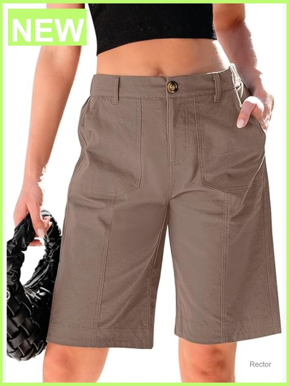 High Waisted Cotton Bermuda Shorts Casual Knee Length Pull On